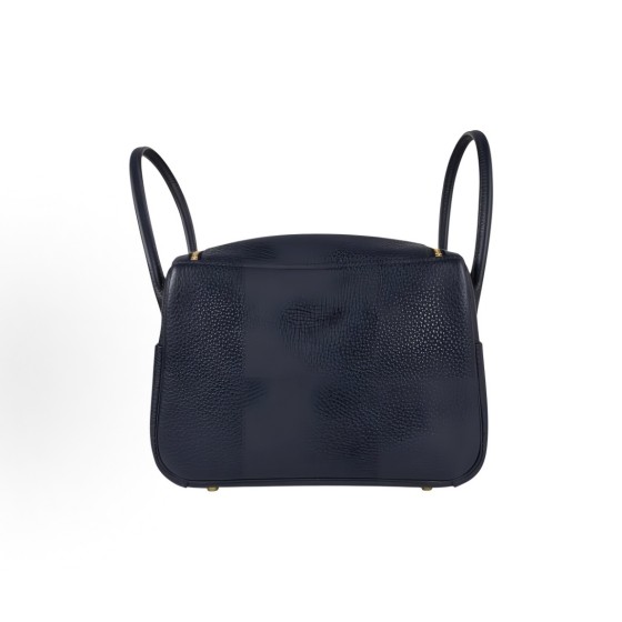 HERMES Lindy 26 Gold Buckle Handbag 26 Women\'s 3Y Caban Black tweed/Sailor Blue